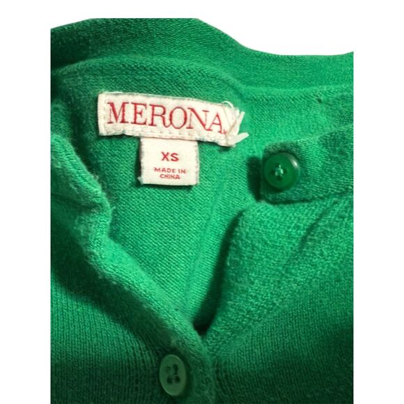 Striped Colorblock Women's Fitted Cardigan Merona Size XS Green White Navy Grey - Picture 3 of 4
